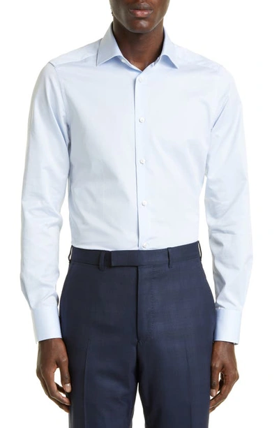 Zegna Microstripe Trecapi Cotton Button-up Shirt In Blue