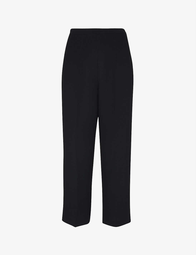 Whistles Wide-leg Cropped Recycled-polyester Trousers In Black