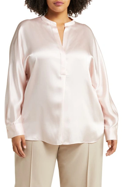 Vince Band Collar Silk Blouse In Pink