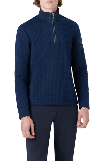 Bugatchi Waffle Knit Quarter Zip Pullover In Navy