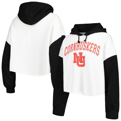 Gameday Couture Women's  White, Black Distressed Nebraska Huskers Good Time Color Block Cropped Hoodi In White,black