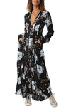 Free People Back At It Floral Print Long Sleeve Maxi Dress In Black Combo