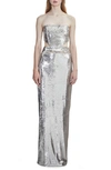 Et Ochs Ava Strapless Sequined Cutout Column Gown In Silver
