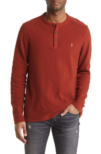 Allsaints Muse Long Sleeve Thermal Henley In Vermillion Red