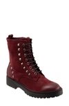 Bueno Studded Combat Boot In Dark Red Nubuck