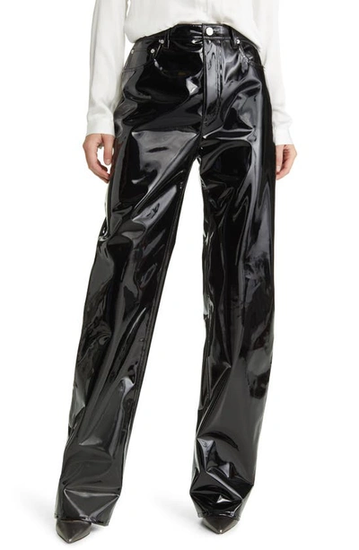 Frame Extra Long Faux Leather Barrel Pants In Black Liquid