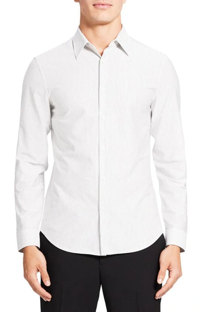 Theory Sylvain Stripe Knit Button-up Shirt In White/ Pestle