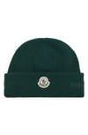 Moncler Genius Bell Logo Patch Rib Wool Beanie In Green