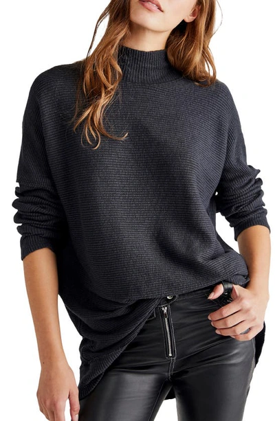 Free People Casey Rib Tunic Sweater In Ebony