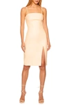 Susana Monaco Short Faux-leather Square-neck Slit Dress In Blanched Almond