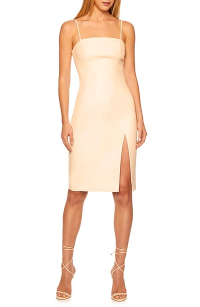 Susana Monaco Short Faux-leather Square-neck Slit Dress In Blanched Almond