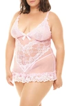 Oh La La Cheri Valentine Soft Cup Babydoll Chemise & G-string Thong In Pink Tulle