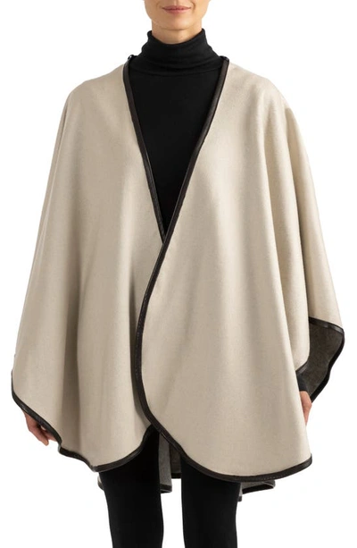 Sofia Cashmere Leather Trim Reversible Cashmere Cape In Oatmeal Grey