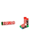 Happy Socks Polka Dot Snowman Assorted 2-pack Cotton Blend Crew Socks In Dark Blue
