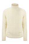 Peserico Wool And Cashmere Cable-knit Turtleneck Sweater In Cream