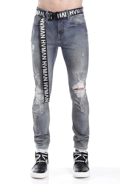 HVMAN HVMAN BELTED STRETCH SKINNY JEANS