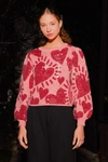 Farm Rio Heart Pattern Crewneck Sequin Sweater In Multi