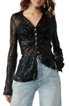 Free People Sequin Ruched Shirt In Black