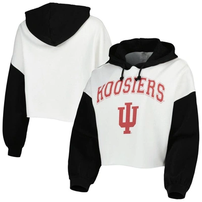 GAMEDAY COUTURE GAMEDAY COUTURE WHITE/BLACK INDIANA HOOSIERS GOOD TIME COLOR BLOCK CROPPED HOODIE