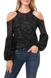 Cece Cold Shoulder Sequined Blouse In Black