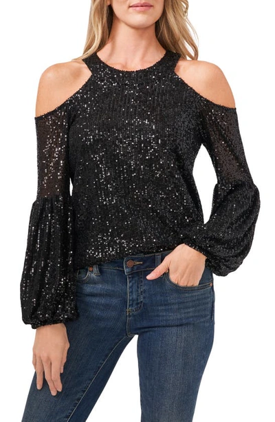 Cece Cold Shoulder Sequined Blouse In Black