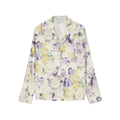 Off-white Chine Satin Floral-print Shirt In Multicolore
