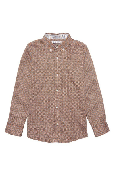 Johnston & Murphy Kids' Print Button-down Shirt In Orange Rotating Arch