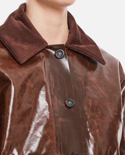 Kassl Editions Coated Short Bomber Jacket In Brown