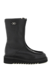 Ferragamo Round Head Zipper Boots In Black