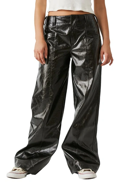 Free People Star Crossed Lovers Patent Leather Straight Leg Pants In Black