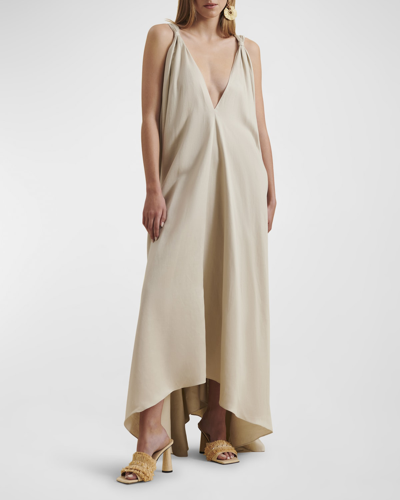 Anne Fontaine Rhune Sleeveless Deep V-neck Maxi Dress In Sand