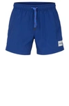 Hugo Boss Quick-drying Swim Shorts With Red Logo Label In Blue
