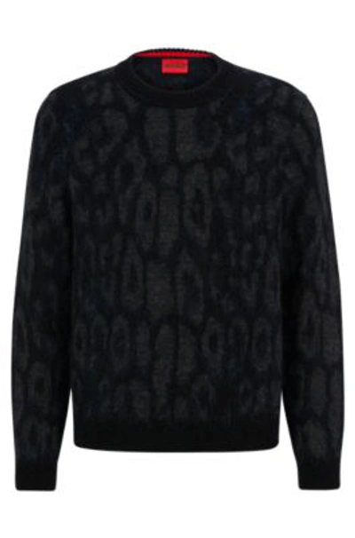 Hugo Oversized-fit Sweater With Jaglion Motif In Black