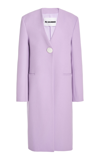 Jil Sander Single-breasted Cashmere-blend Collarless Coat In Purple