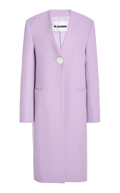 Jil Sander Single-breasted Cashmere-blend Collarless Coat In Purple