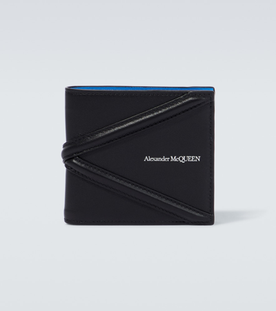 Alexander Mcqueen Bifold Leather Wallet In Black,blue