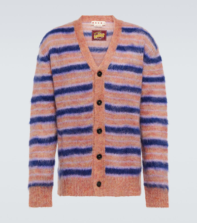 MARNI STRIPED BRUSHED MOHAIR-BLEND CARDIGAN