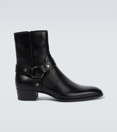 SAINT LAURENT WYATT HARNESS LEATHER ANKLE BOOTS