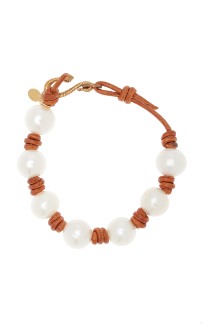Joie Digiovanni Knotted Leather; Pearl Snake Bracelet In Brown