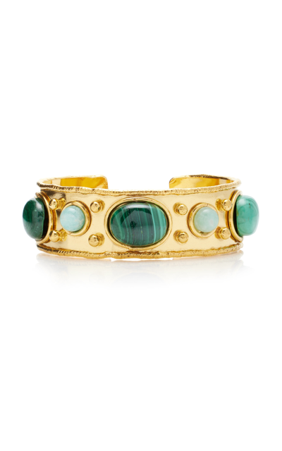 Sylvia Toledano Byzantin Malachite And Amazonite 22k Gold Cuff In Green
