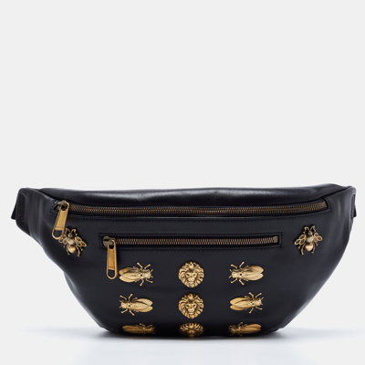 Pre-owned Gucci Black Leather Animal Studs Leather Belt Bag