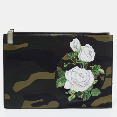 Pre-owned Dior Green Camouflage Leather Zip Pouch