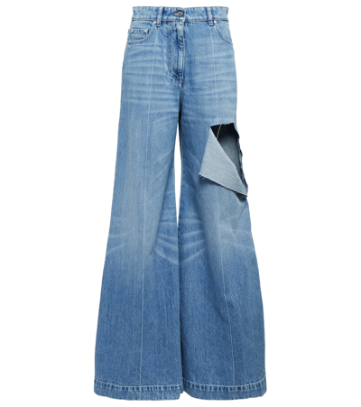 Peter Do Distressed High-rise Wide-leg Jeans In Blue