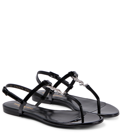 Saint Laurent Cassandra Ysl Leather Flat Sandals In Black