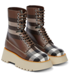 Burberry Exaggerated Check Leatherette Platform Boots In Birch Brown Ip Chk