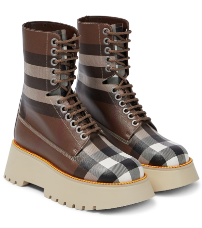 Burberry Platform Check Lace-up Ankle Boots In Multi