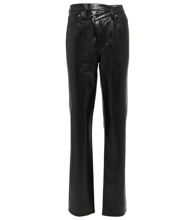 Agolde Recycled Leather Crisscross Waist Straight Leg Trousers In Black