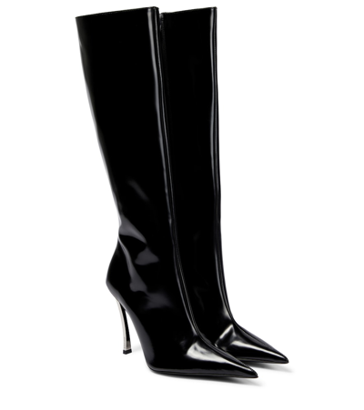 Versace Pin-point Leather Knee-high Boots In Black