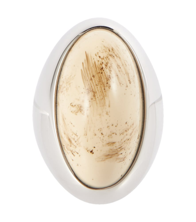 Saint Laurent Cabochon Ring In Palladium/cream