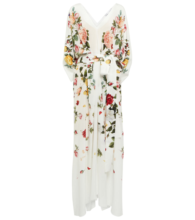 Oscar De La Renta Floral Silk Crêpe Gown In White Multi
